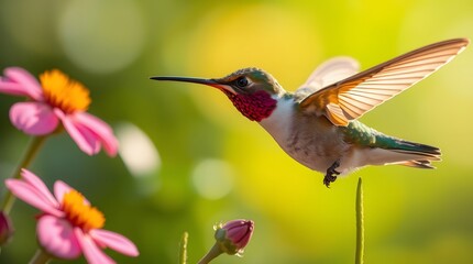Naklejka premium Hummingbird with Flowers