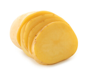 Slices of raw potato isolated on white
