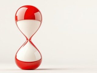 Red and white hourglass on a minimalistic background, symbolizing time management and urgency