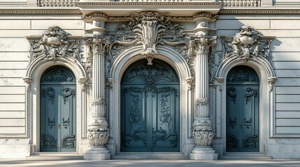 Fototapeta premium Elegant teal doors ornate stone facade