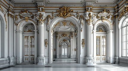 Fototapeta premium Gilded palace hallway, ornate details, grand architecture.
