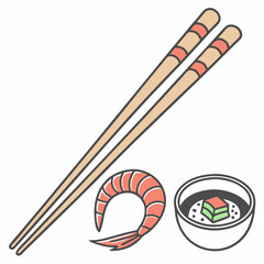 wooden chopsticks with bowl on white background