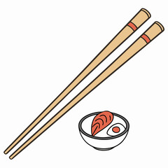 wooden chopsticks with bowl on white background