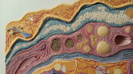 Human Skin Layers with Sweat Glands and Hair Follicles