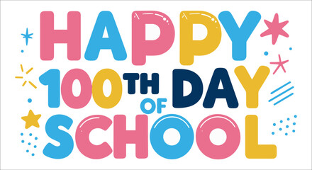 Happy 100th days of school kids shirt design, Celebrating 100th days of school t-shirt vector design, Colorful happy 100th days of school typography design vector, Happy 100th days of school t-shirt