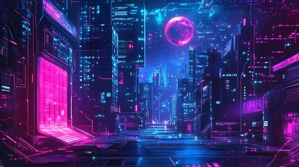 Neon Cityscape at Night: A Futuristic Digital Art