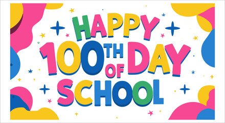 Naklejka premium Happy 100th days of school kids shirt design, Celebrating 100th days of school t-shirt vector design, Colorful happy 100th days of school typography design vector, Happy 100th days of school t-shirt
