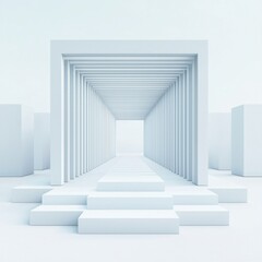 Obraz premium A minimalist architectural interior featuring white geometric forms.