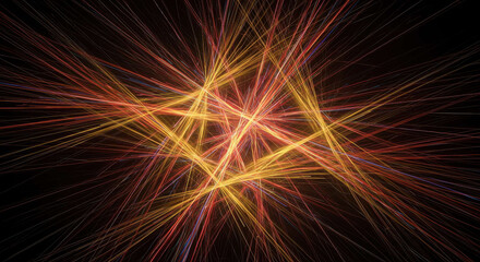 Fototapeta premium Abstract Fractal Art Intertwined Golden Red and Blue Light Streaks on Black Background