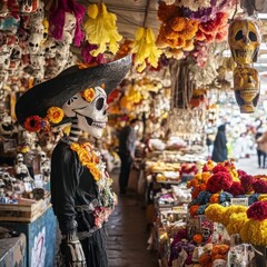 Fototapeta premium Day of the Dead Market A Colorful Celebration in Mexico