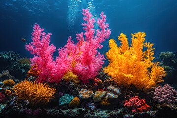 Obraz premium Explore a stunning underwater landscape filled with vibrant coral reefs and marine biodiversity