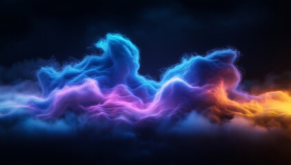 Obraz premium Colorful wave of vibrant hues against dark background, creating dynamic and energetic atmosphere. interplay of blue, pink, and orange evokes sense of movement and creativity