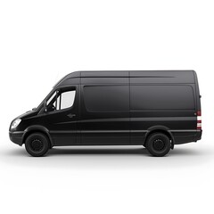 Sleek Black Delivery Van: A side view of a modern black delivery van, a symbol of transport and logistics, stands out with its clean lines and professional aesthetic.