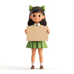 Cute Girl with Sign: An adorable cartoon girl with a cheerful smile, holding a blank sign, inviting your message in a vibrant and playful setting.