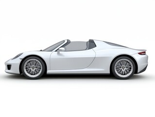 Side profile of a white convertible sports car on a white background. The car is sleek and modern with stylish wheels