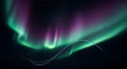 Obraz premium Vibrant digital illustrations of cosmic auroras with flowing patterns of green and pink hues, set against a starry night sky, evoking a sense of wonder and tranquility.