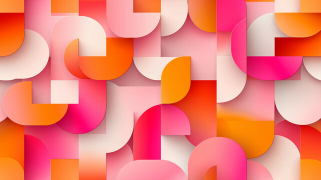 Colorful abstract background featuring geometric shapes in pink, orange, and cream tones, creating vibrant and modern design. Perfect for various creative projects