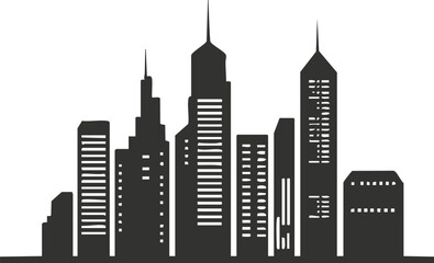Fototapeta premium Black and white city skyline silhouette illustration.