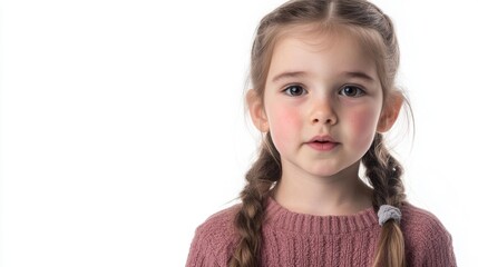 portrait of a child with emotion on his face, surprised facial expression of a girl saying wow, isolated on a white background