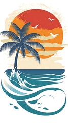 Palm tree on beach sunset