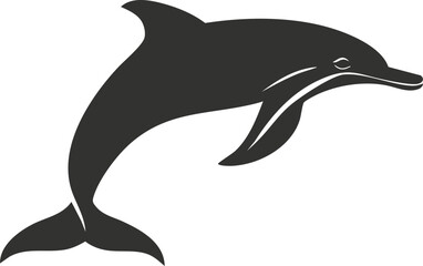 Naklejka premium Silhouette of a jumping dolphin in black and white illustration.