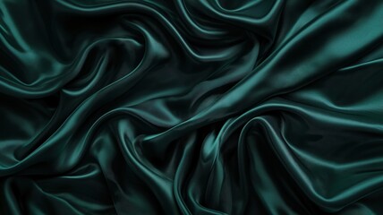 Fototapeta premium Dark green silk satin fabric on a dark background