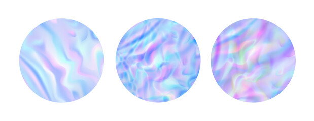 Holographic circle sticker. collection. Abstract  trendy wallpaper background. Hologram texture. Premium quality. Modern vector  for mockup design