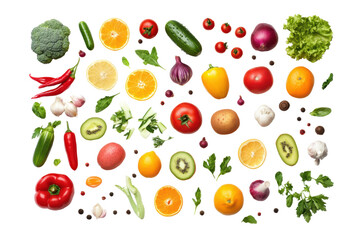 Fresh vegetables and fruits isolated on transparent or white background, png