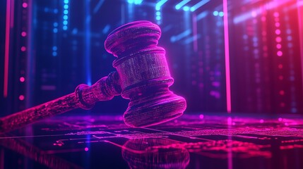 Cyberjustice: Digital Gavel in Neon Glow