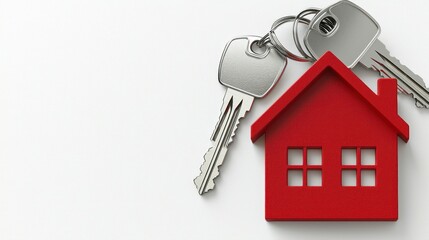 Red house icon with keys on white background