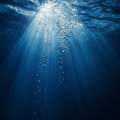 Underwater Sunlight: Rays piercing through the deep blue, bubbles rising up.