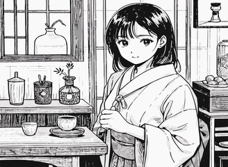 illustration of Japanese lifestyle set