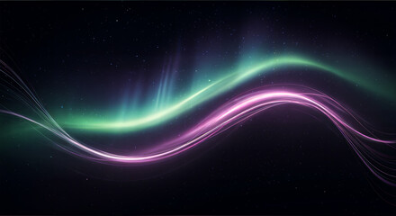 Obraz premium Experience the mesmerizing beauty of vibrant auroras dancing across the night sky, with flowing waves of light in hues of green, blue, and purple.
