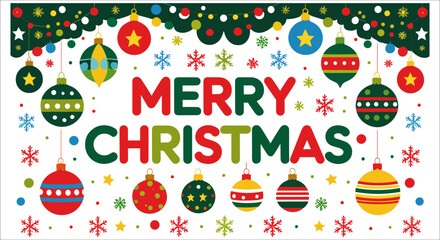 Merry Christmas text design with hanging snowflakes, Merry Christmas day calligraphy with snowflakes hanging, Festive merry Christmas typography and snowflake decorative elements