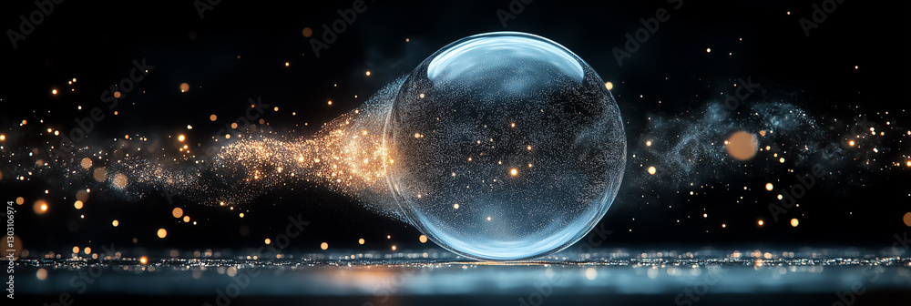 Poster Enveloped in a translucent sphere, a complex data matrix shifts and flows with vibrant patterns, creating a captivating visual narrative in a futuristic digital space