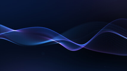 Blue outer space. wavy background. Smooth fluid movement of information. Purple wave. Striped scientific, technological background. Digital blue water landscape. Sci-fi, HUD.