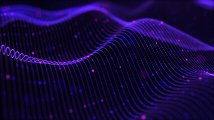 Purple space. space wavy background. Smooth fluid movement of information. Pink information particles, network security particles Purple wave. Striped scientific, technological. Sci-fi ©  Seamless Loop