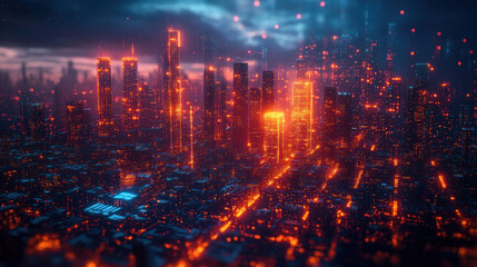 Fototapeta premium Holographic city planners designing AI-driven megacity expansions, refining real-time digital twin integration, optimizing futuristic sustainable architecture