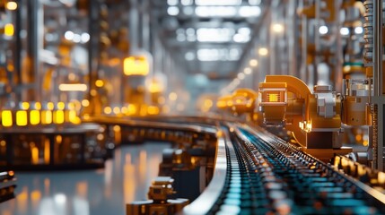 Advanced Automated Factory Assembly Line with Robotic Machinery