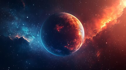 Fototapeta premium Fiery Exoplanet in Cosmic Nebula: A Breathtaking Celestial Encounter