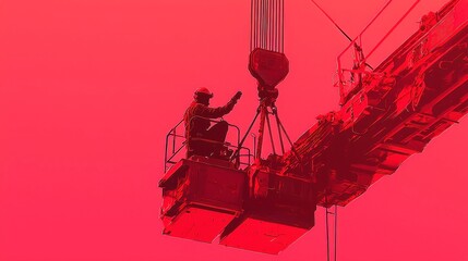 Fototapeta premium Rigging Specialist in Action, managing heavy lifts, ensuring crane stability, bold black outlines, solid colors, pop art style, clean geometric design, cool neon-lit palette