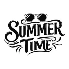  Summer Time  typography with Sun hand draw  vector art design with white background