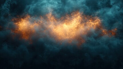 Fototapeta premium Dynamic display of fire and smoke creating a dramatic atmosphere in a dark environment