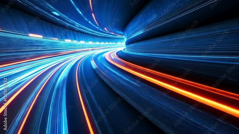 Poster dynamic tunnel of speed: capturing the essence of speed and data transfer, streaks of light create a