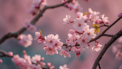 Obraz premium Close-up of beautiful cherry blossoms in full bloom. Soft pink petals with a dreamy bokeh background. Ideal for nature lovers, wallpapers, and elegant designs