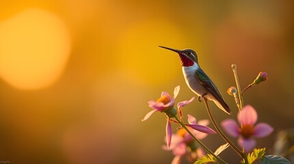 Fototapeta premium Hummingbird with Flowers