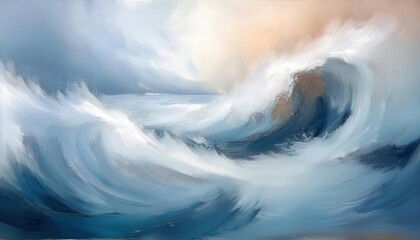dynamic ocean wave in soft pastel sunset light, textured oil painting effect, perfect for coastal decor and marine themes

