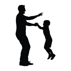 Happy Father Day concept , Father and Son Playing Silhouettes with white background