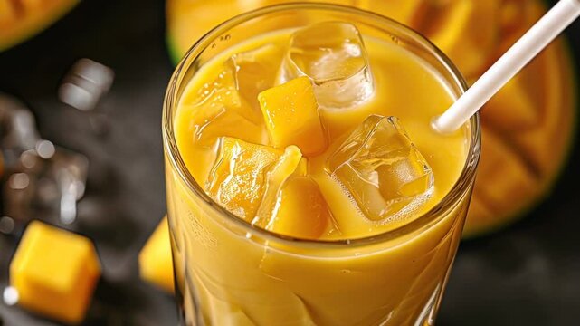 Mango lassi drink with ice India yogurt probiotic drink