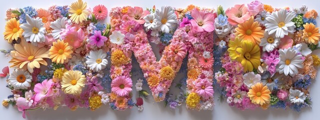 Fototapeta premium Letter M made of flowers for mother's day. Selective focus.